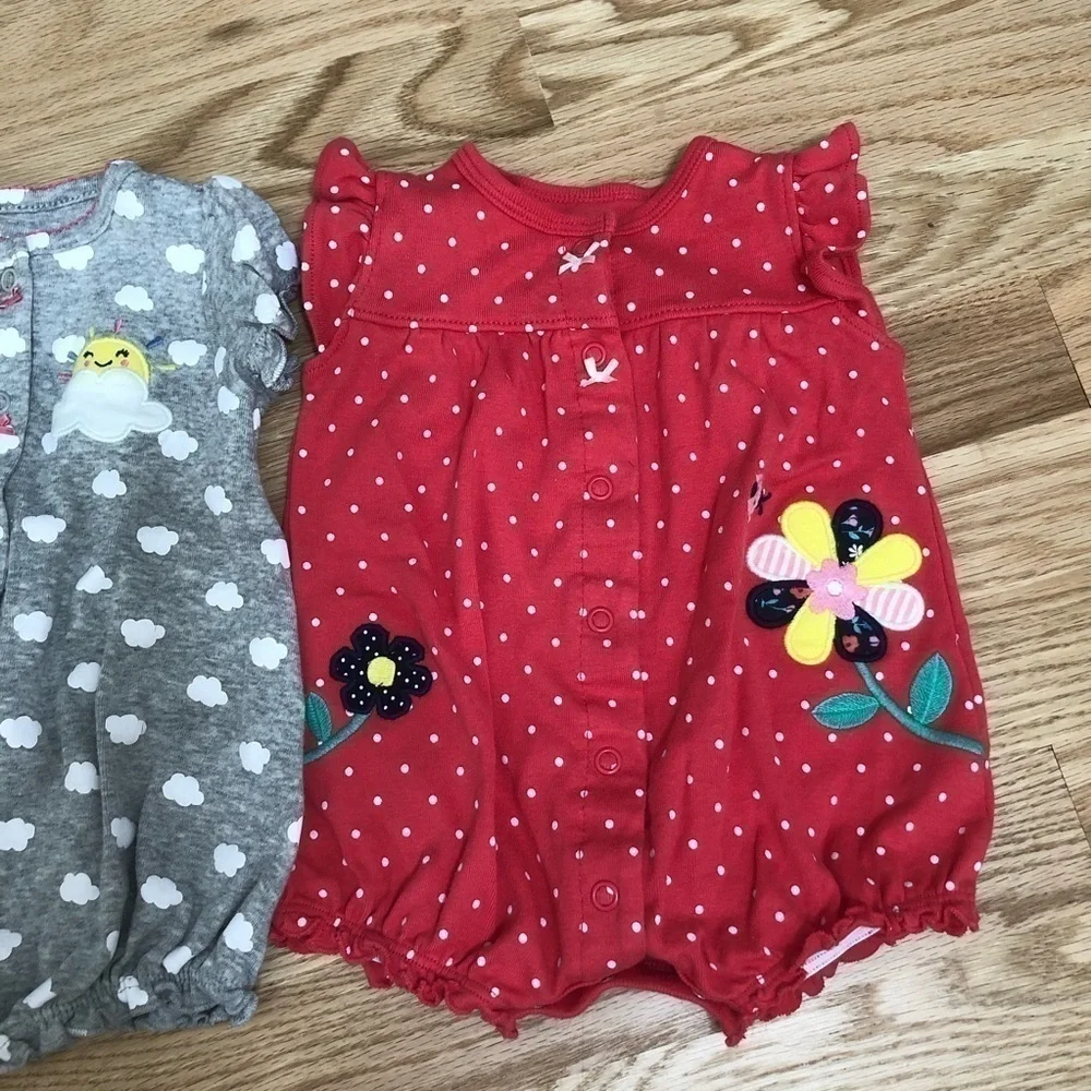 Carter’s Snap Romper Set 3 Months Girl Clouds Floral Red Gray